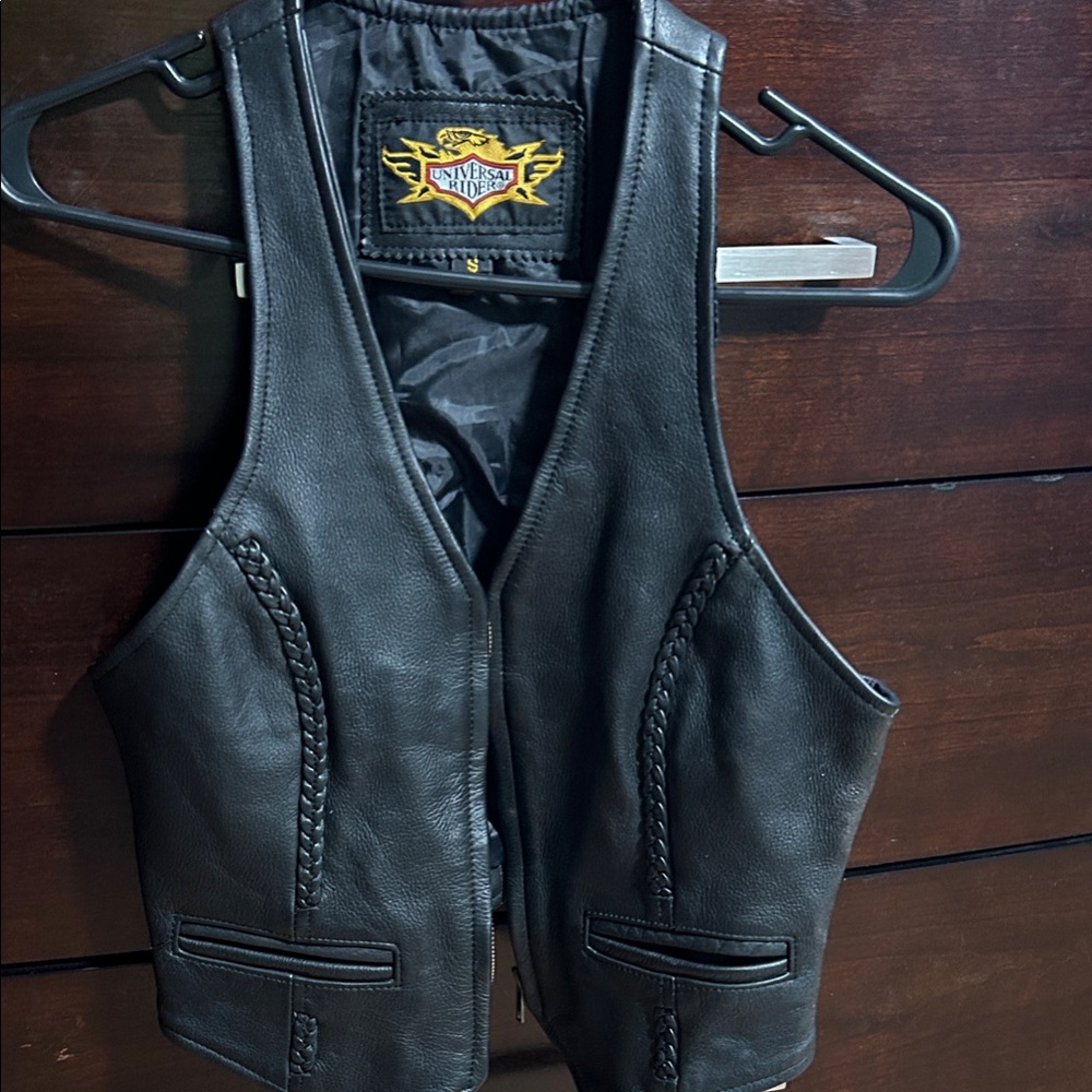 Universal Dark Leather Vest with Braided Accents